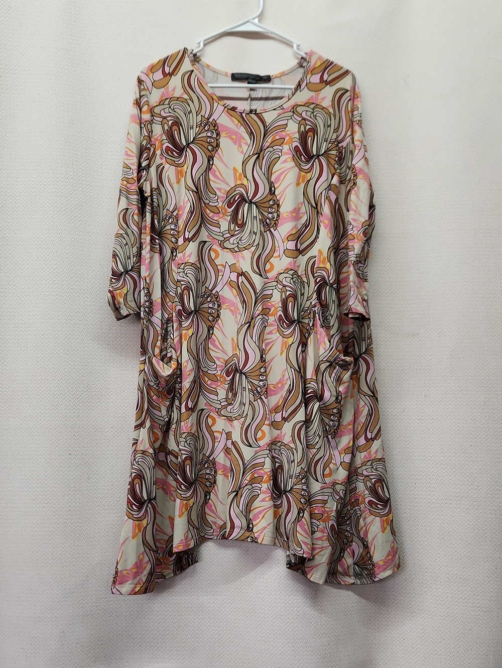 Printed Midi Dress in Pink and Cream